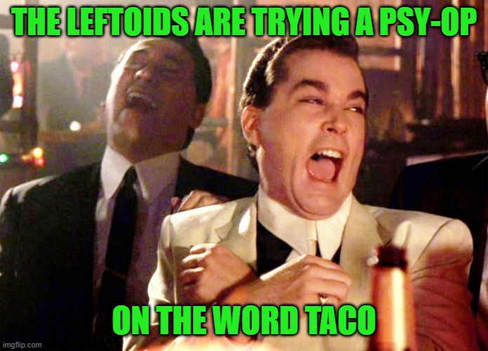Good Fellas Hilarious Meme | THE LEFTOIDS ARE TRYING A PSY-OP ON THE WORD TACO | image tagged in memes,good fellas hilarious | made w/ Imgflip meme maker