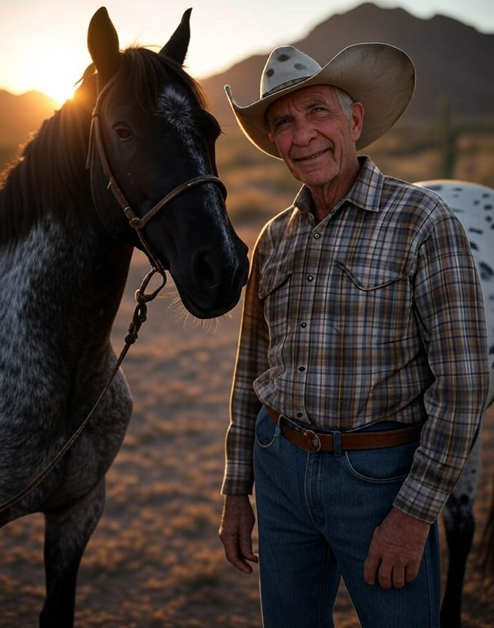Elderly cowboy and his horse Blank Meme Template