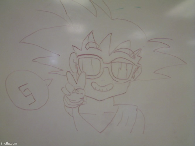 sorry for the poor quality (had to take the photo on a Chromebook) but I drew kid Goku on a whiteboard! | image tagged in goku,anime,drawing,art,dbz,dragon ball | made w/ Imgflip meme maker