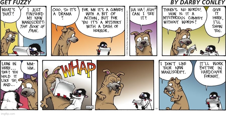 image tagged in comics,get fuzzy,cat and dog,manuscript,violence | made w/ Imgflip meme maker