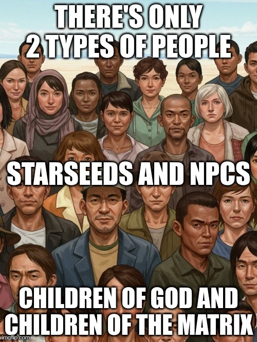 Starseeds and NPCs | CHILDREN OF GOD AND
CHILDREN OF THE MATRIX | image tagged in starseeds,npc,god,the matrix | made w/ Imgflip meme maker