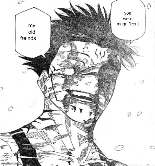 You were magnificent Gojo Satoru | you were magnificent my old freinds..... | image tagged in you were magnificent gojo satoru | made w/ Imgflip meme maker