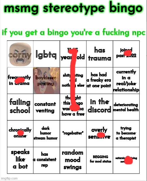 msmg stereotype bingo | image tagged in msmg stereotype bingo | made w/ Imgflip meme maker