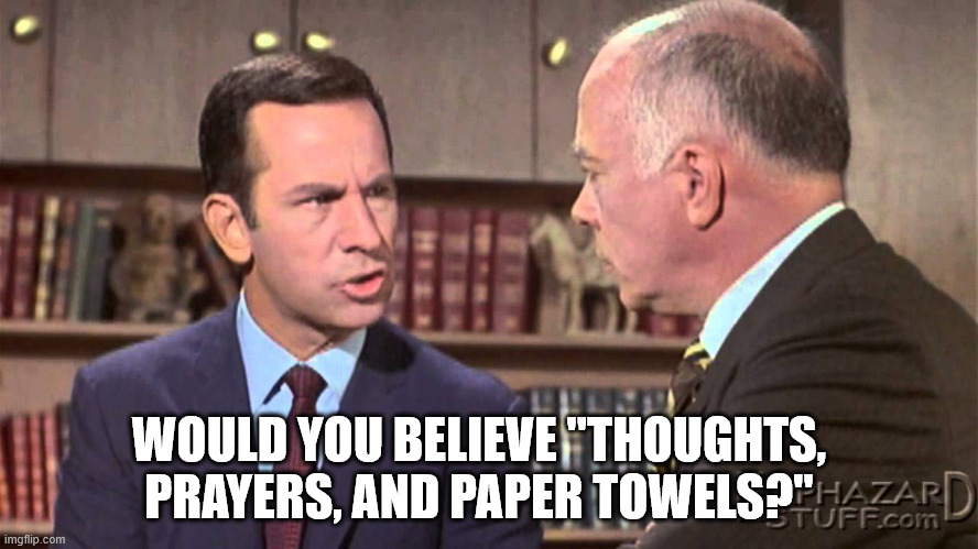Would you believe | WOULD YOU BELIEVE "THOUGHTS, PRAYERS, AND PAPER TOWELS?" | image tagged in would you believe | made w/ Imgflip meme maker