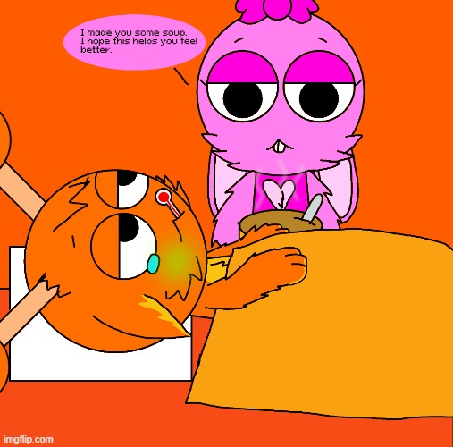 oren doesn't feel so good... | image tagged in sprunki,pinki,oren,orinki,pinki x oren,sick | made w/ Imgflip meme maker