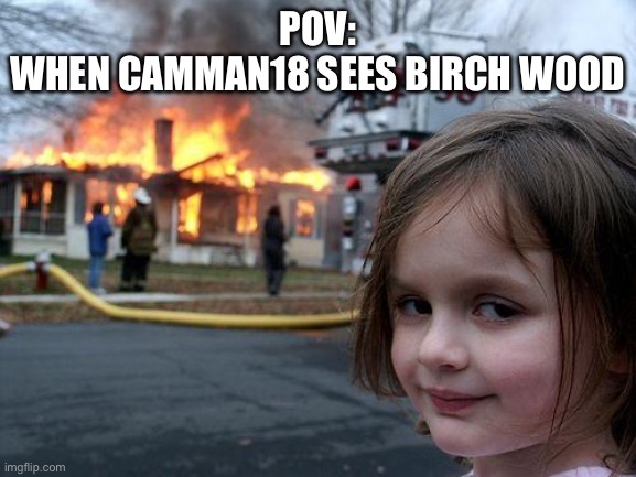 POV:
WHEN CAMMAN18 SEES BIRCH WOOD | image tagged in memes,disaster girl | made w/ Imgflip meme maker