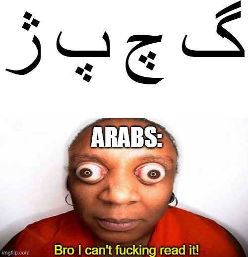 big eyes | گ چ پ ژ ARABS: Bro I can't fucking read it! | image tagged in big eyes | made w/ Imgflip meme maker