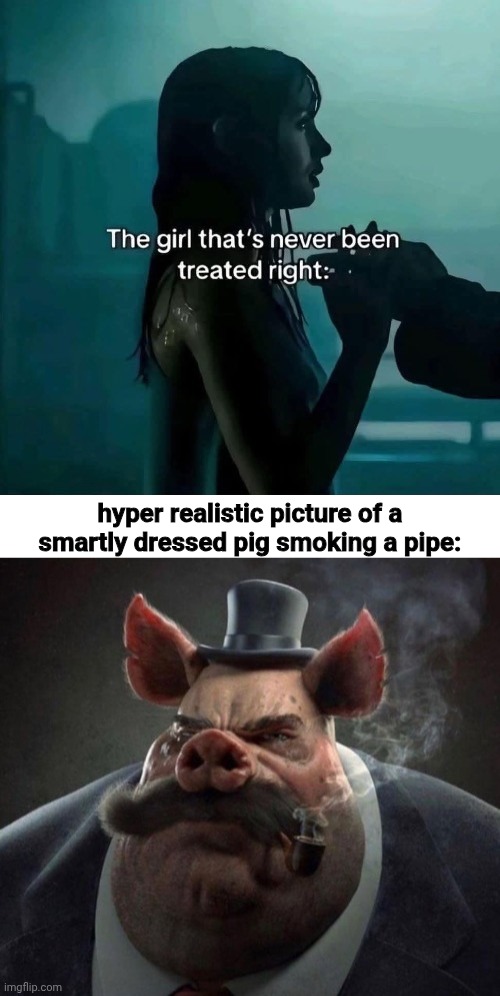 hyper realistic picture of a smartly dressed pig smoking a pipe: | made w/ Imgflip meme maker