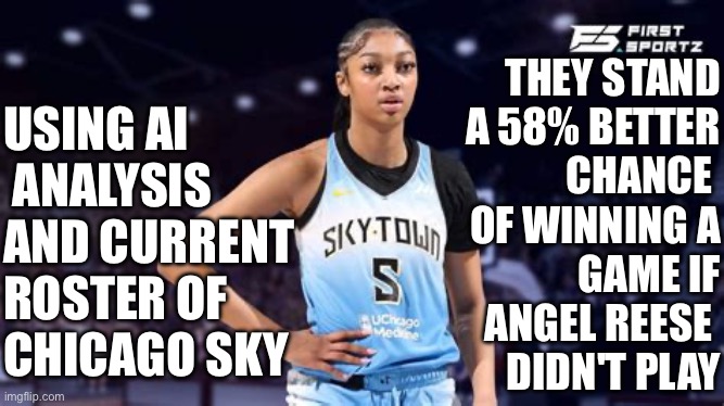 BAM!!!Angle Reese spotlight | THEY STAND
A 58% BETTER
 CHANCE 
OF WINNING A
GAME IF
ANGEL REESE 
DIDN'T PLAY; USING AI
 ANALYSIS
AND CURRENT
ROSTER OF
CHICAGO SKY | image tagged in angel reese received award,memes,funny memes,funny | made w/ Imgflip meme maker