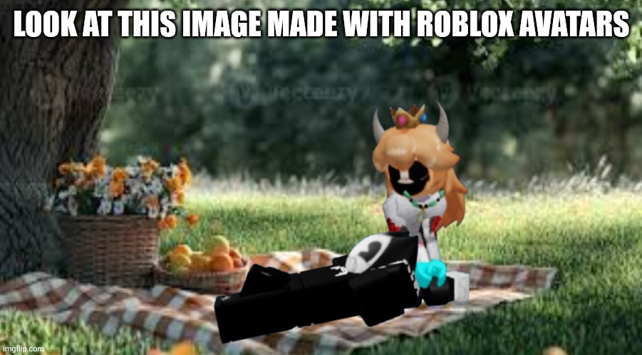 Here's an Image of Bendy and Forest King | LOOK AT THIS IMAGE MADE WITH ROBLOX AVATARS | image tagged in bendy and the ink machine | made w/ Imgflip meme maker