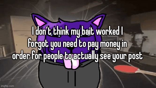 tge silly | I don’t think my bait worked I forgot you need to pay money in order for people to actually see your post | image tagged in tge silly | made w/ Imgflip meme maker