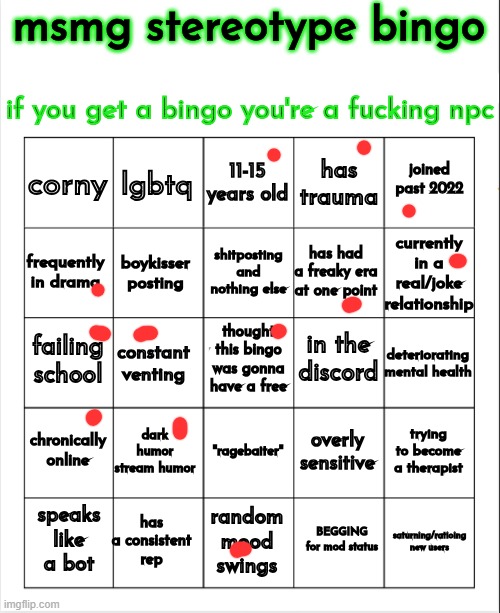 msmg stereotype bingo | image tagged in msmg stereotype bingo | made w/ Imgflip meme maker