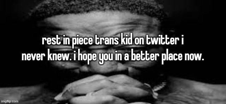 rest in piece trans kid on twitter i never knew. i hope you in a better place now. | made w/ Imgflip meme maker