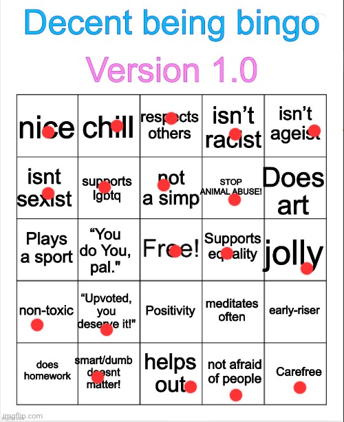 bingo lol | image tagged in decent being bingo | made w/ Imgflip meme maker
