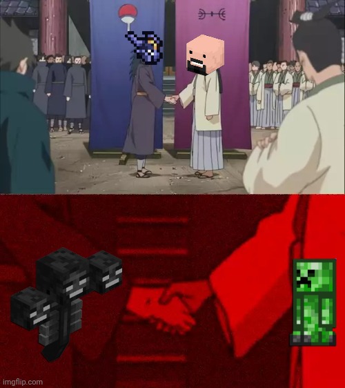 The collab of legends | image tagged in naruto handshake meme template,terraria,minecraft,video games,memes,nostalgia | made w/ Imgflip meme maker