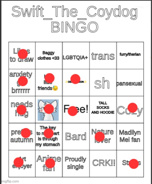 Swift_The_Coydog Bingo | image tagged in swift_the_coydog bingo | made w/ Imgflip meme maker