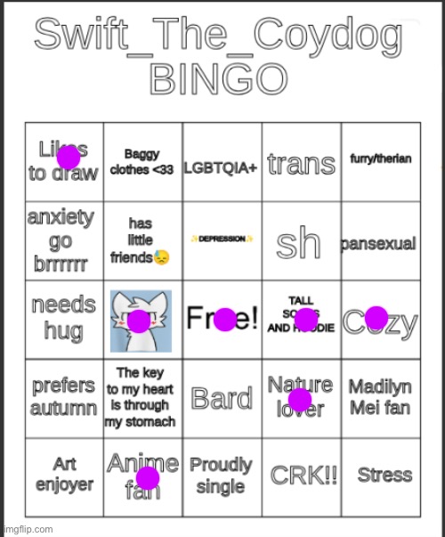 Swift_The_Coydog Bingo | image tagged in swift_the_coydog bingo | made w/ Imgflip meme maker