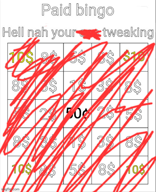 times 5012 | image tagged in paid bingo by obsidian | made w/ Imgflip meme maker