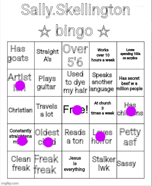 Sally bingo | image tagged in sally bingo | made w/ Imgflip meme maker