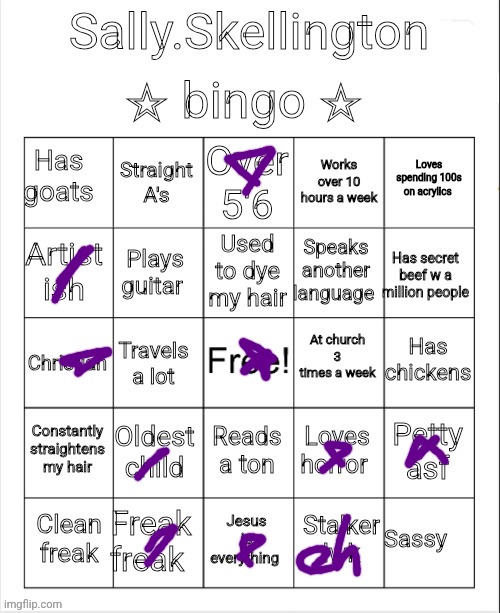 Sally bingo | image tagged in sally is the best i love her sm | made w/ Imgflip meme maker