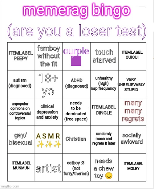 memerag loser bingo Blank Meme Template