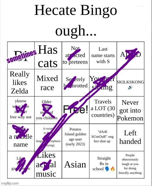 BBBINGO | sometimes | image tagged in hecate bingo | made w/ Imgflip meme maker