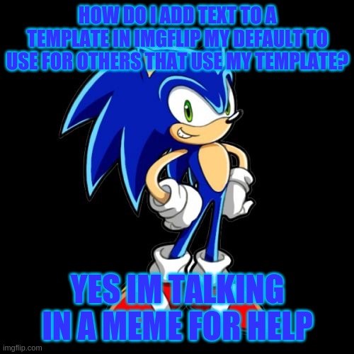 You're Too Slow Sonic Meme | HOW DO I ADD TEXT TO A TEMPLATE IN IMGFLIP MY DEFAULT TO USE FOR OTHERS THAT USE MY TEMPLATE? YES IM TALKING IN A MEME FOR HELP | image tagged in memes,you're too slow sonic | made w/ Imgflip meme maker