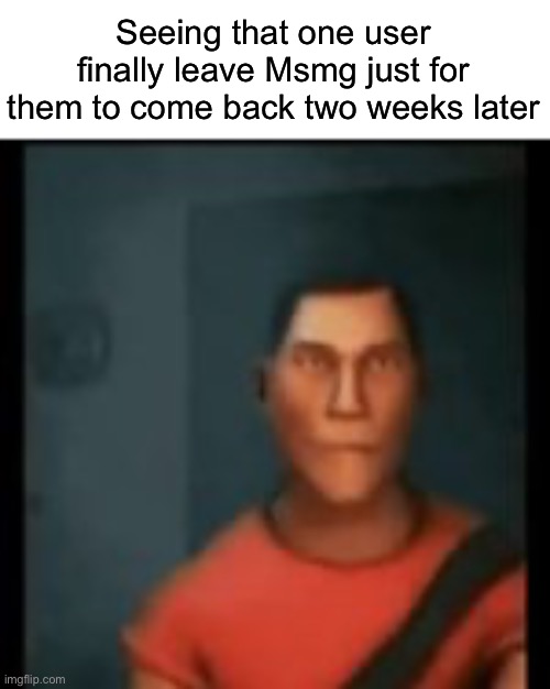 Disappointed Scout | Seeing that one user finally leave Msmg just for them to come back two weeks later | image tagged in disappointed scout,msmg | made w/ Imgflip meme maker