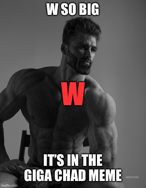 Giga Chad | W SO BIG IT’S IN THE GIGA CHAD MEME W | image tagged in giga chad | made w/ Imgflip meme maker