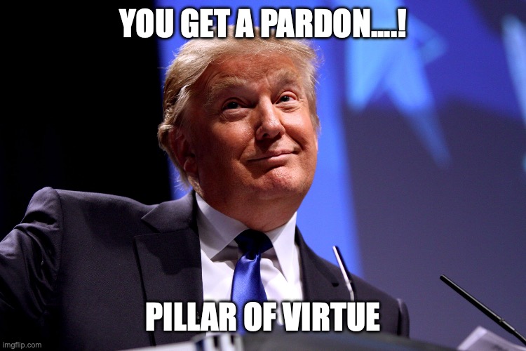 Donald Trump No2 | YOU GET A PARDON....! PILLAR OF VIRTUE | image tagged in donald trump no2 | made w/ Imgflip meme maker