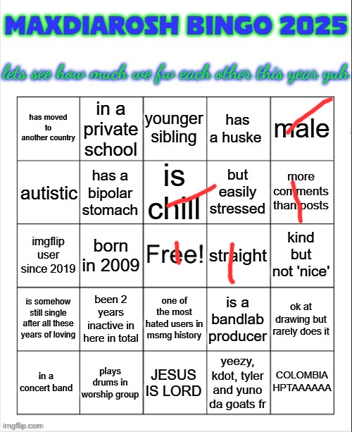 MAXDIAROSH 2025 BINGO | image tagged in maxdiarosh 2025 bingo | made w/ Imgflip meme maker