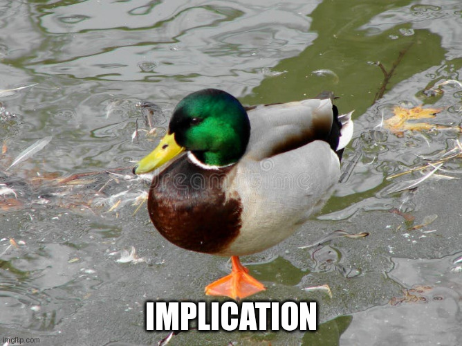 implication | IMPLICATION | image tagged in meme,bird | made w/ Imgflip meme maker