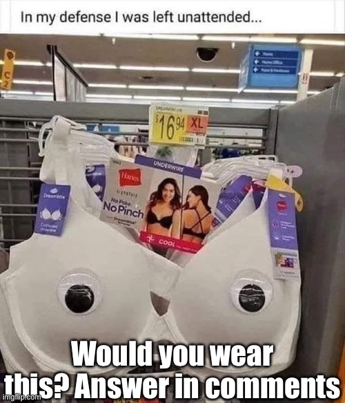 Fashion question | Would you wear this? Answer in comments | image tagged in underwear,bra,eyes | made w/ Imgflip meme maker