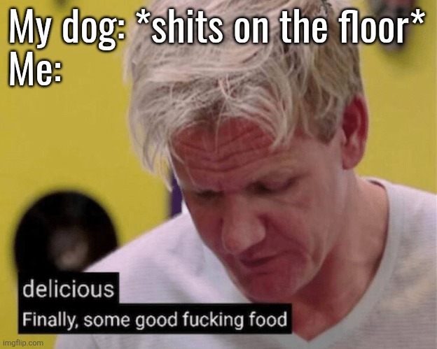 delicious finally some good | My dog: *shits on the floor*
Me: | image tagged in delicious finally some good | made w/ Imgflip meme maker