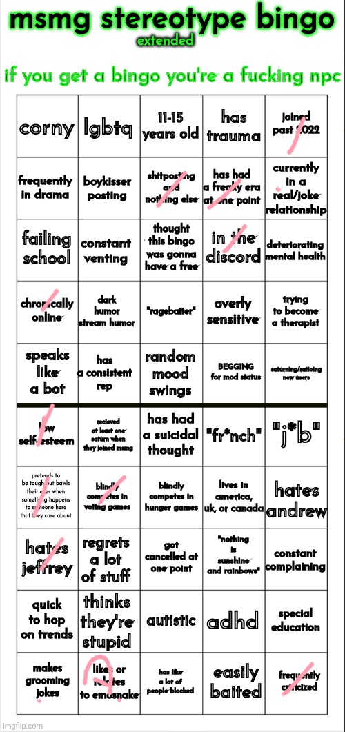 Ass bingo | image tagged in msmg stereotype bingo extended | made w/ Imgflip meme maker