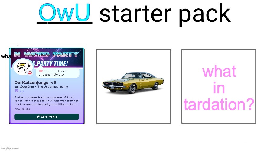 User starter pack | OwU; wha; what in tardation? | image tagged in user starter pack | made w/ Imgflip meme maker