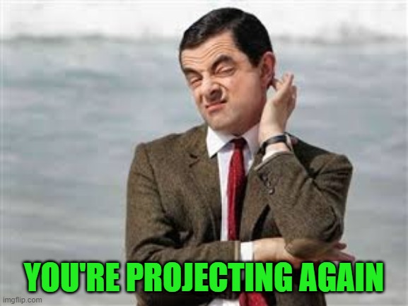 Mr Bean Sarcastic | YOU'RE PROJECTING AGAIN | image tagged in mr bean sarcastic | made w/ Imgflip meme maker