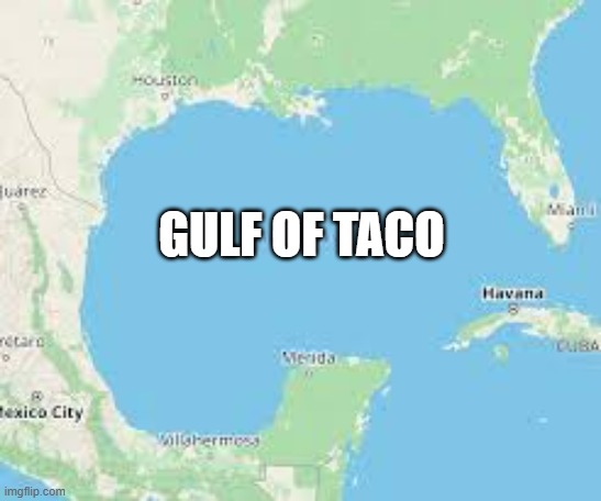 The Gulf of Mexico had it's name changed to the Gulf of TACO. | GULF OF TACO | image tagged in funny,fun,mexico,play on words,funny names,humor | made w/ Imgflip meme maker