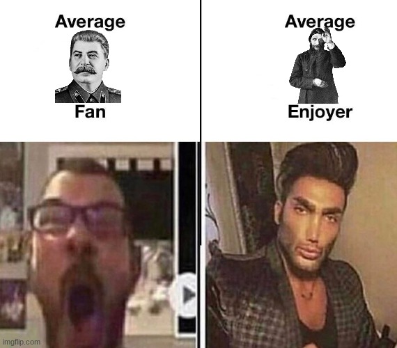 This meme isn't supposed to be political | image tagged in average fan vs average enjoyer,rasputin,stalin | made w/ Imgflip meme maker