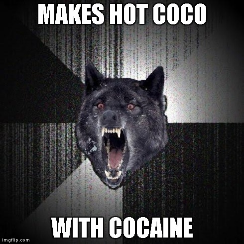 Insanity Wolf Meme | MAKES HOT COCO WITH COCAINE | image tagged in memes,insanity wolf | made w/ Imgflip meme maker