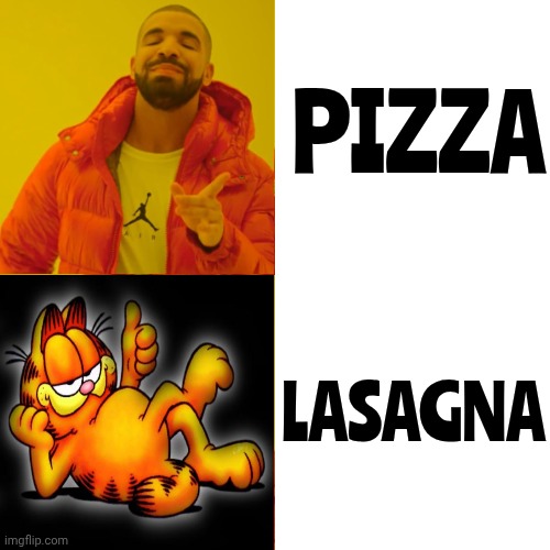 I Agree With Garfield | PIZZA; LASAGNA | image tagged in memes,drake hotline bling,garfield,lasagna,pizza,that's what i like | made w/ Imgflip meme maker