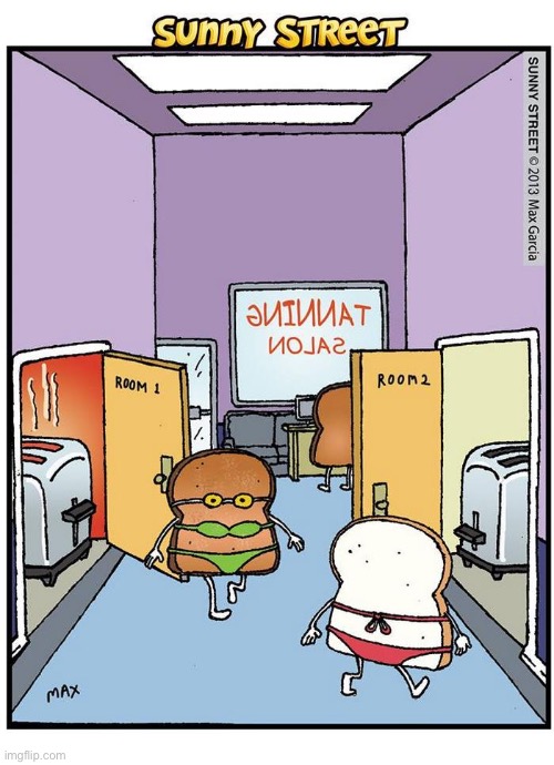 image tagged in comics,sunny street,tanning,toasters,slices of bread | made w/ Imgflip meme maker