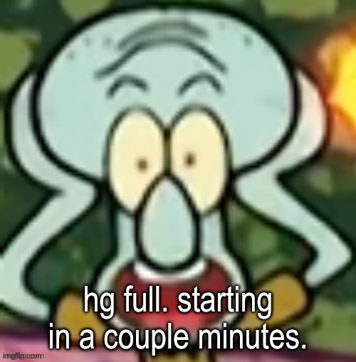 Flabbergasted Squidward | hg full. starting in a couple minutes. | image tagged in flabbergasted squidward | made w/ Imgflip meme maker