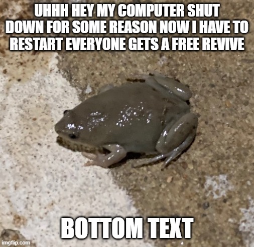 fog | UHHH HEY MY COMPUTER SHUT DOWN FOR SOME REASON NOW I HAVE TO RESTART EVERYONE GETS A FREE REVIVE; BOTTOM TEXT | image tagged in fog | made w/ Imgflip meme maker