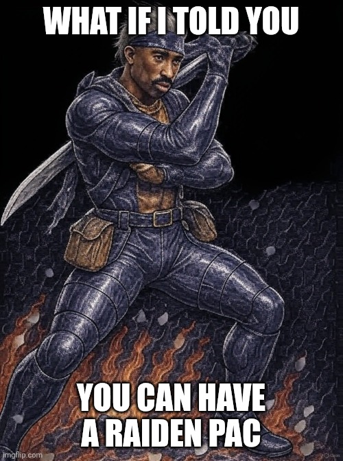 Metal gear riseing revengeance | WHAT IF I TOLD YOU; YOU CAN HAVE A RAIDEN PAC | image tagged in raiden pac | made w/ Imgflip meme maker