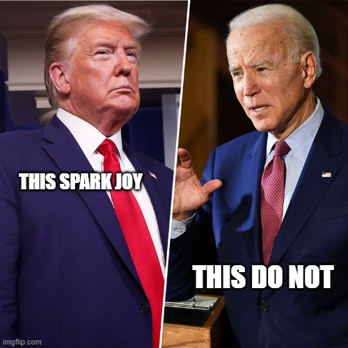 good vs evil | THIS SPARK JOY; THIS DO NOT | image tagged in trump biden,this sparks joy | made w/ Imgflip meme maker