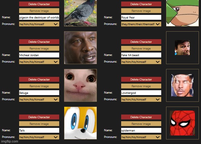 thy new characters | made w/ Imgflip meme maker