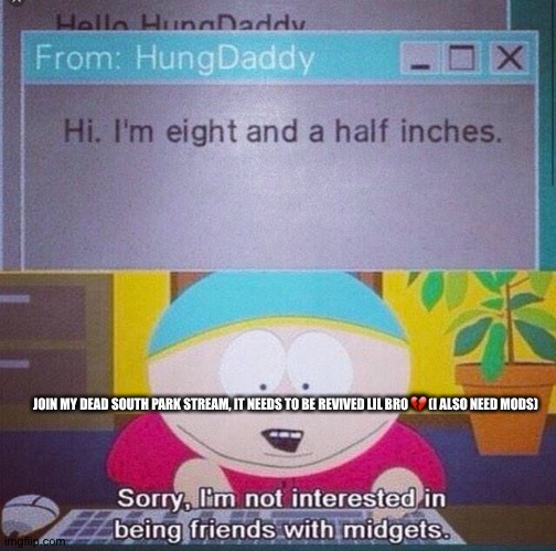 Link in comments | JOIN MY DEAD SOUTH PARK STREAM, IT NEEDS TO BE REVIVED LIL BRO💔 (I ALSO NEED MODS) | image tagged in south park | made w/ Imgflip meme maker