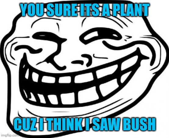 YOU SURE ITS A PLANT CUZ I THINK I SAW BUSH | image tagged in memes,troll face | made w/ Imgflip meme maker
