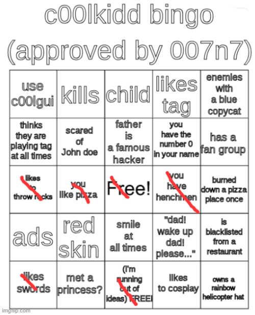 c00lkidd bingo! | image tagged in c00lkidd bingo | made w/ Imgflip meme maker